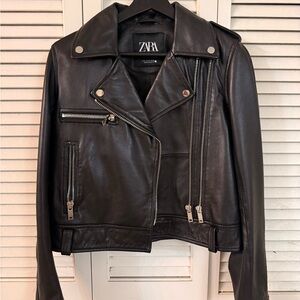 Zara Dark Leather Moto Jacket